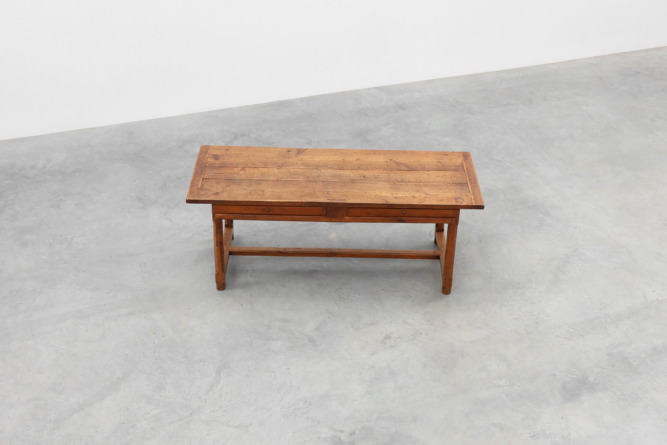 Rustic 19th century oak dinner table with drawers that open laterally, France ca. 1930thumbnail